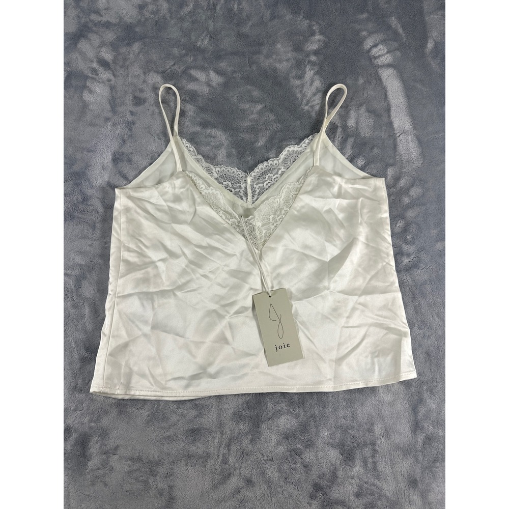 Joie Womens XS White Satin Lace Trim V-Neck Cami Tank Top NWT - Picture 7 of 7